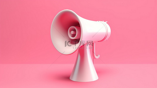 简约卡通风格背景图片_简约卡通风格扩音器扬声器 3D 插图在粉红色柔和的背景上用于现代公告