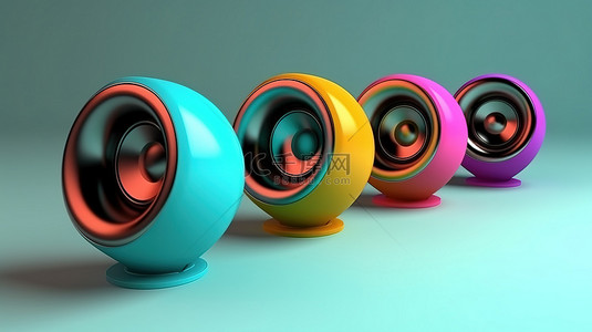 音乐彩色背景图片_彩色扬声器的简约 3D 渲染孤立对象的现代设计