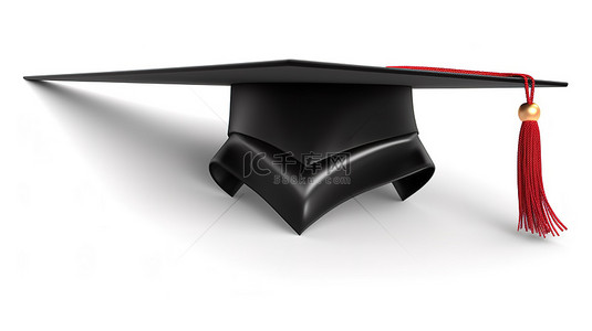 白色背景，带有毕业帽和横幅的独立 3D 插图