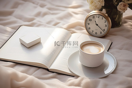 开始的开始背景图片_点钟，在已开始的书旁边放着一小杯咖啡