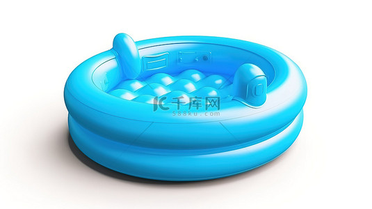 白色背景上蓝色橡胶制成的儿童泳池的 3D 渲染