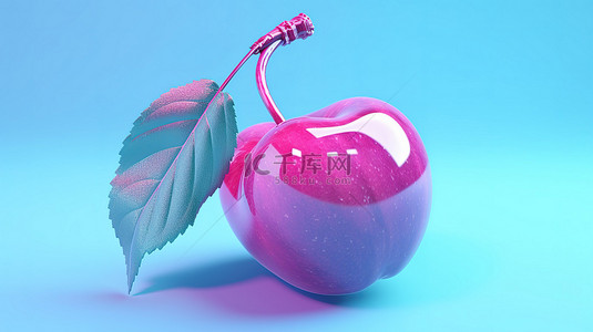 樱桃果汁背景图片_粉红色背景上新鲜蓝樱桃果实和叶子的充满活力的双色调渲染