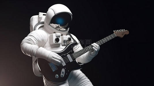 3D 插画设计宇航员弹着吉他摇摆
