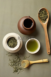 印度红茶绿茶和绿茶碗