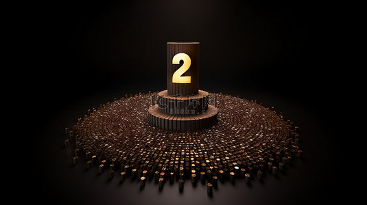 在 3d 渲染的黑色背景中赢得 200 万粉丝的奖品