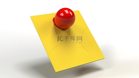 黄色的重要便签，带有 3d 创建的红色图钉