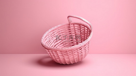 粉红色背景 3D 渲染的促销优惠购物篮，适合在线销售季节