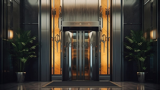 电梯按钮背景图片_金属电梯设计概念的当代 3D 渲染
