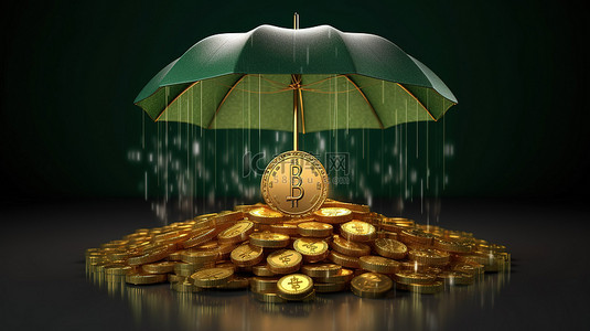 卡通雨天背景图片_用雨天伞 3D 隔离插图以莱特币货币为特色保护您的加密投资