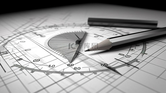 竖版数学测量小报背景图片_量角器引导铅笔草图几何启发 3D 线条和角