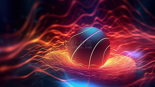 篮球和电波的 3D 渲染