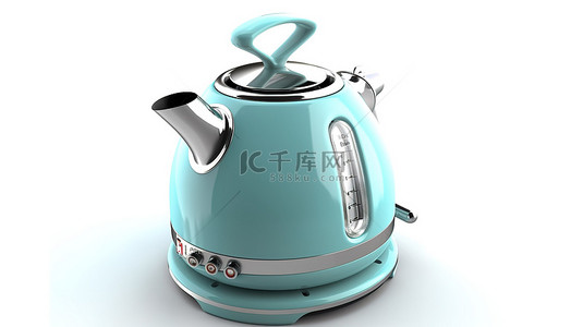 温度坐标背景图片_白色背景上带温度控制 3D 渲染的复古电热水壶