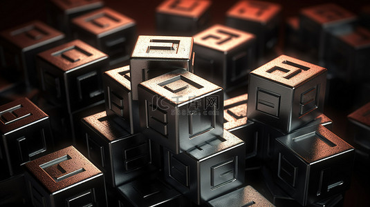 辅助主题金属 3D 立方体，文本单独站立在黑色背景上，具有蹩脚的氛围