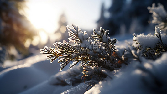 下雪植物背景图片_冬天植物写实