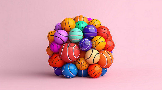 彩色篮球收藏当代设计孤立对象的简约 3D 渲染