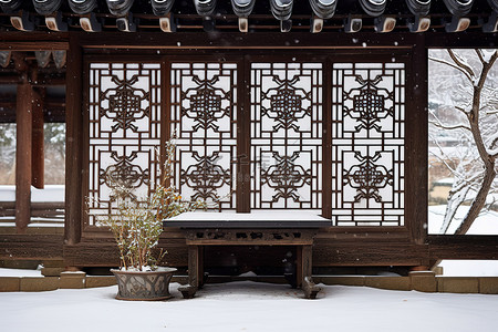 冬天户外背景图片_韩国传统风格小家冬天照片