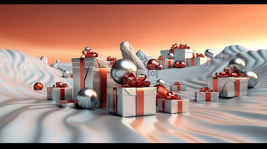 1 3D 渲染节日圣诞节背景与圣诞节和新年愿望