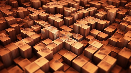抽象背景，采用水平棕色 3D 立方体设计中的挤压块
