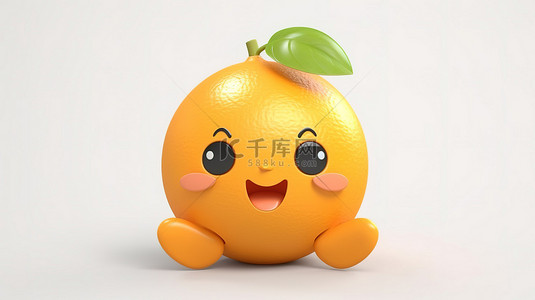 新鲜蔬菜水果背景图片_快乐可爱的 3D 卡通橙色水果，白色背景切片
