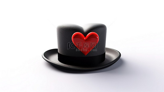 是中插画背景图片_一个孤立的魔术师帽子和红心的 3d 渲染是白色背景中爱的象征