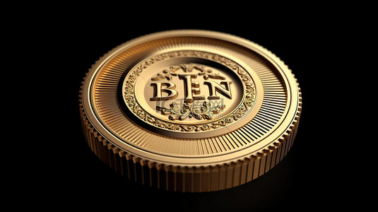 创意比特币背景图片_孤立的黑色背景上的金色货币，具有象征加密货币电子商务和 3D 艺术的创意元素
