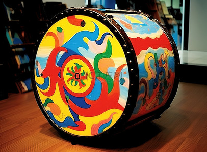 一个彩色的大鼓，上面有很多画