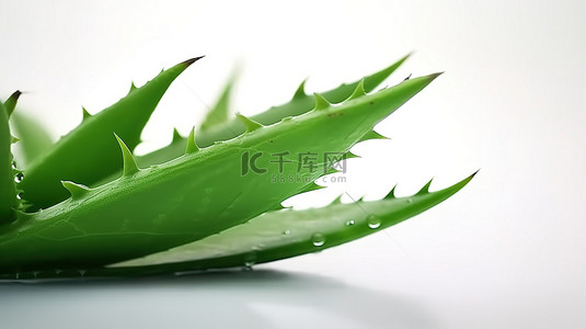 背景芦荟背景图片_带有绿色植物的水平横幅中白色背景芦荟的宏观 3D 渲染