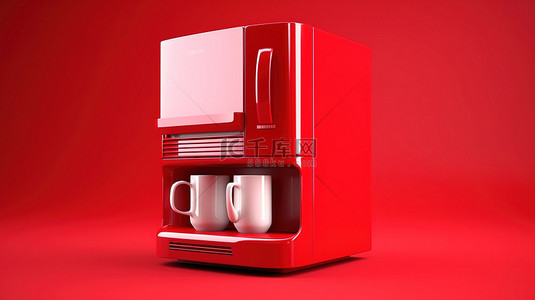 红色背景上洗碗机烤箱和冰箱的红色单色 3D 图标