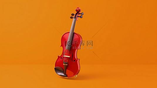大提琴背景图片_3d 渲染的大胆红色背景上的优雅小提琴