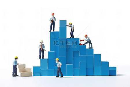 工人建筑背景图片_玩具建筑工人站在蓝色块的顶部