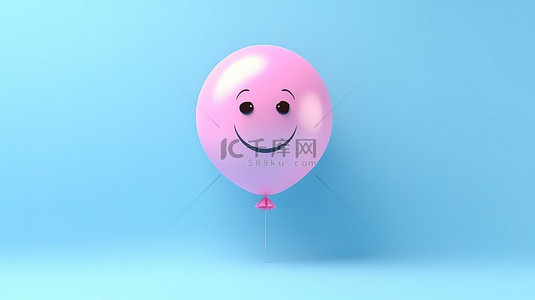 欢快的 3D 渲染蓝色气球，粉红色背景下有笑脸