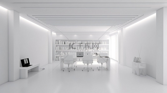 14情人节背景图片_白色办公室的时尚而简单的 3D 渲染