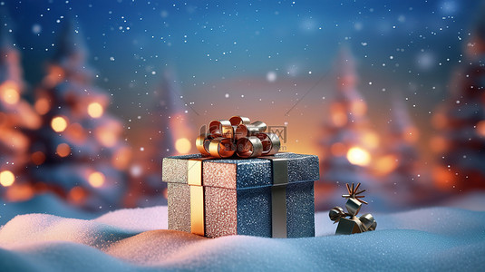 节日圣诞节背景的 3D 插图，带有包装的礼品盒