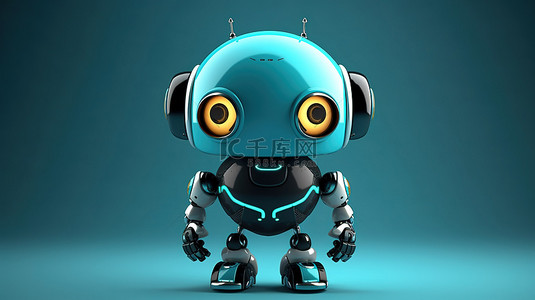 可爱的机器人在 3D 插图中摆出姿势
