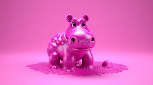粉红色河马的 3d 插图