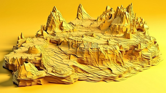 3d 黄色海滩岩石的低多边形地形
