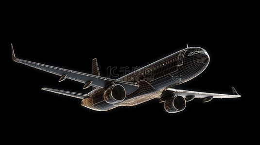 航空公司背景图片_3d 渲染黑色背景下的航空旅行