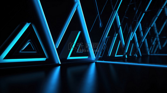 动态金属黑色三角形背景与蓝色霓虹灯口音