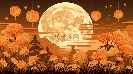 金色兔子背景图片_中秋节花好月圆背景