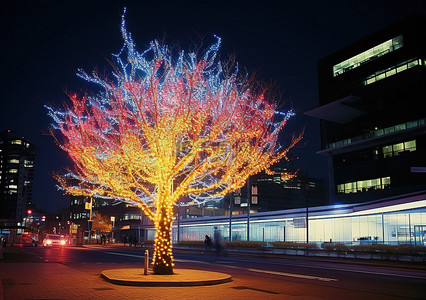 交通背景图片_城市中一棵色彩缤纷的树