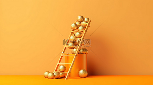成功胜利背景图片_胜利的 3D 渲染金杯奖杯在空梯子上象征着成功