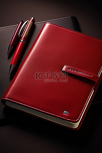 一本带有子弹日记和记号笔的红色皮革书
