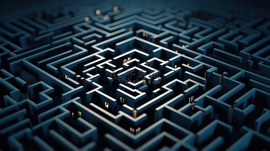 蓝色的小路背景图片_蓝色背景上抽象 3D 插图中的等距黑色迷宫立方体迷宫