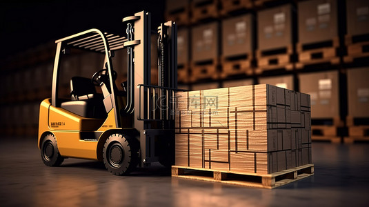 伊伊背景图片_由叉车运输的伊利诺伊州制造的出口木箱的 3D 渲染