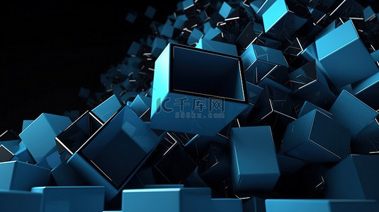 蓝色黑夜背景图片_黑色背景上 3d 渲染中的抽象蓝色几何形状