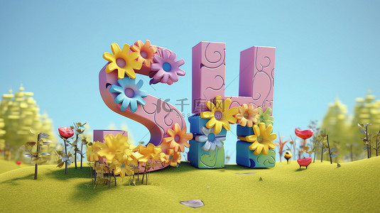 春季横幅背景图片_春季销售的可爱 3D 字母卡通