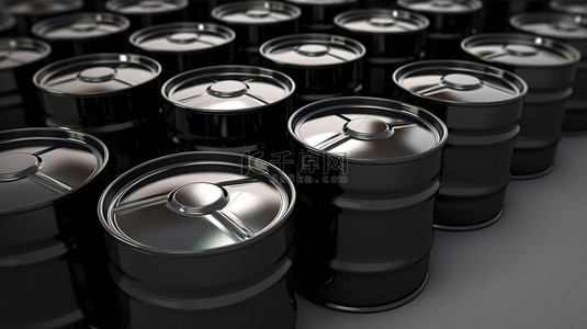 石油化工背景图片_多个黑色金属桶的 3d 渲染