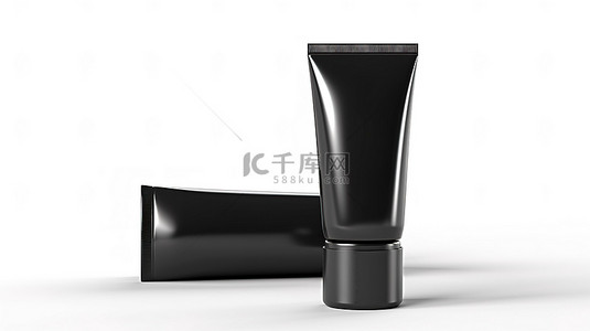 白色背景上用于奶油或凝胶模型的独立黑色塑料化妆品管的 3D 渲染