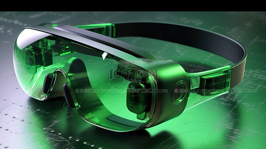 游戏世界背景图片_采用元宇宙技术的绿色未来派 3D 虚拟现实耳机