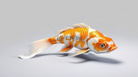 充满活力的 3D 锦鲤鱼，从侧面看具有令人惊叹的橙色和白色图案